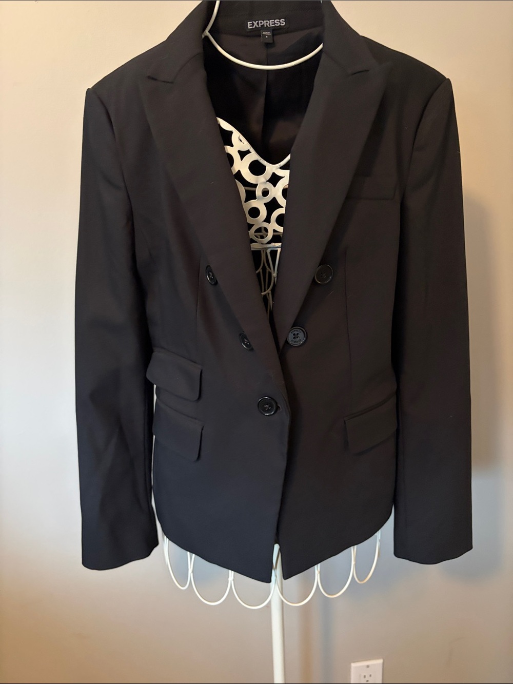 Express Black Double-Breasted Notch Lapel Blazer